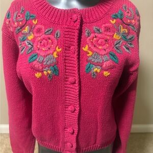 Michelle Stuart Pink Floral Embroidered Cardigan